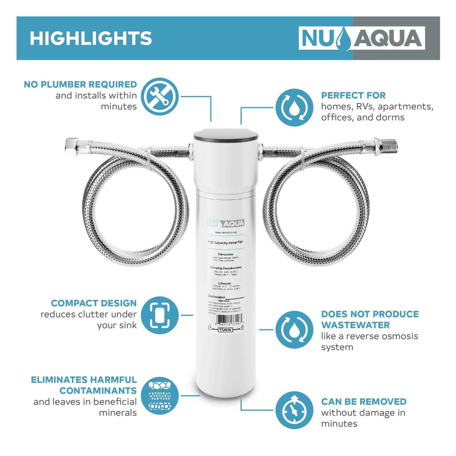 Alternative view of Nu Aqua Under Sink Water Filter System high capacity fast flow 3/8
