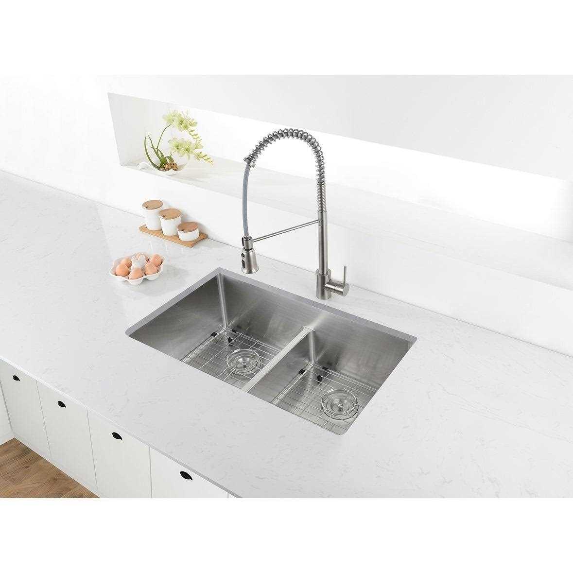 Alternative view of Ruvati 30-inch Low-Divide Undermount Tight Radius 50/50 Double Bowl 16 Gauge Stainless Steel Kitchen Sink RVH7355