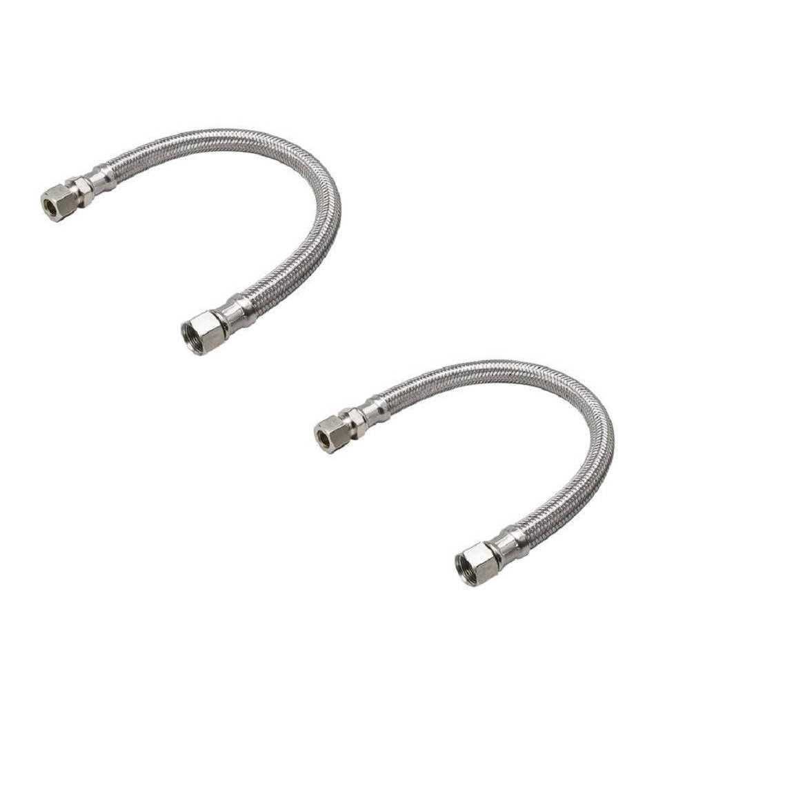 Ez-fluid Plumbing 3/8 Male Compression To 3/8-Inch Female Comp. Stainless Steel Braided Faucet Connector Line Extension