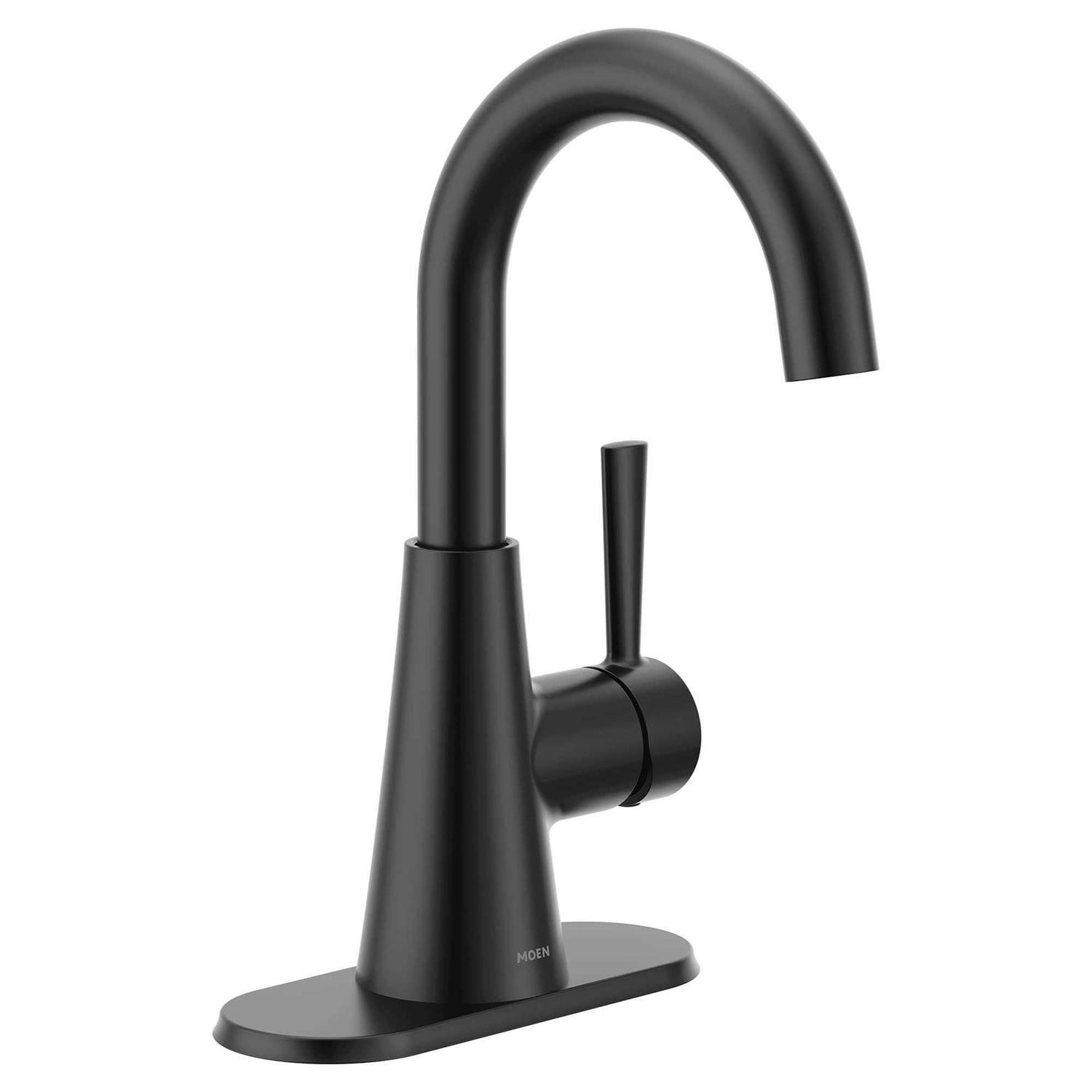 Moen 84021BL Ronan One-Handle Single Hole Modern Bathroom Sink Faucet with Optional Deckplate and Spring Drain