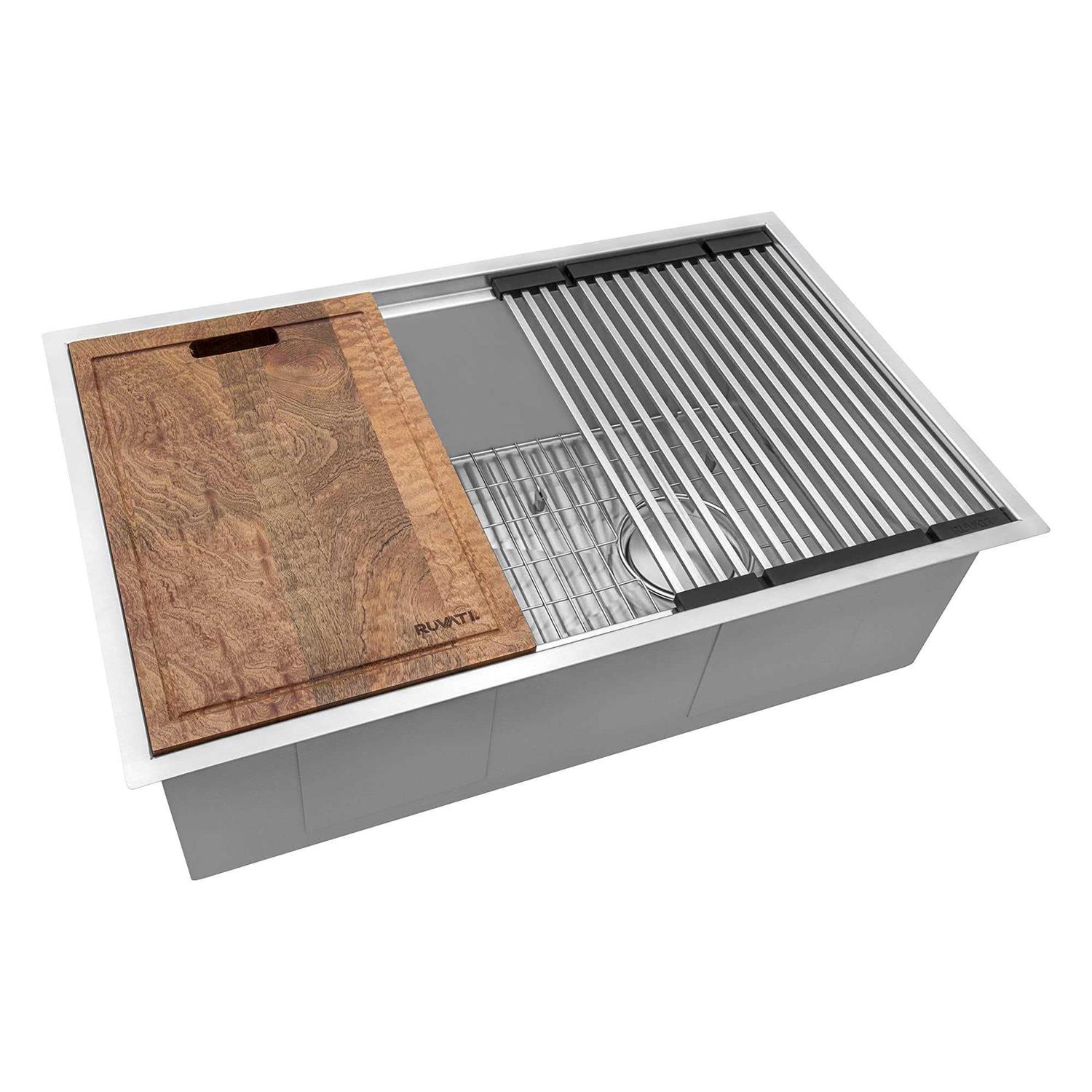 Ruvati 30-inch Workstation Slope Bottom Offset Drain Undermount 16 Gauge Kitchen Sink RVH8582