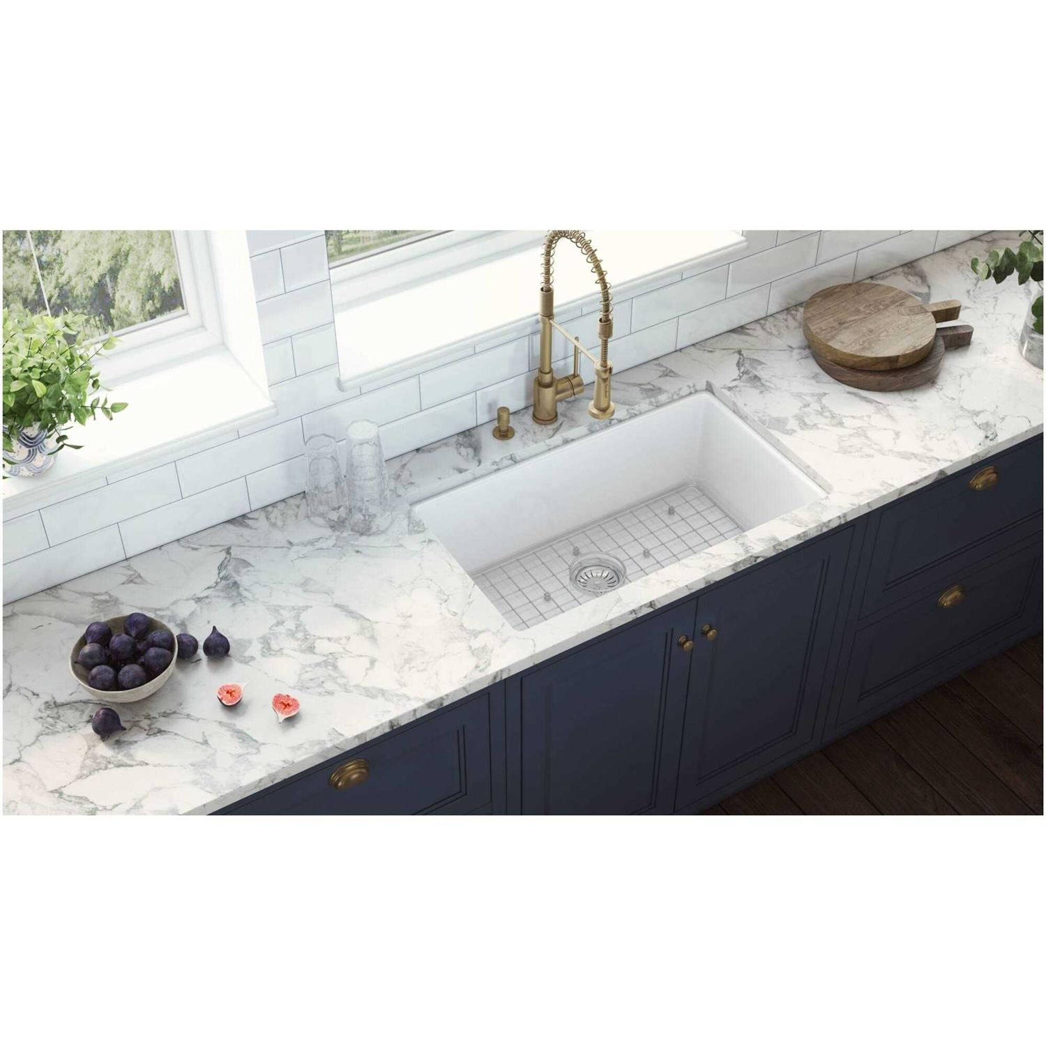 Alternative view of Ruvati 30-inch Fireclay Undermount/Drop-in Topmount Kitchen Sink Single Bowl RVL3030WH