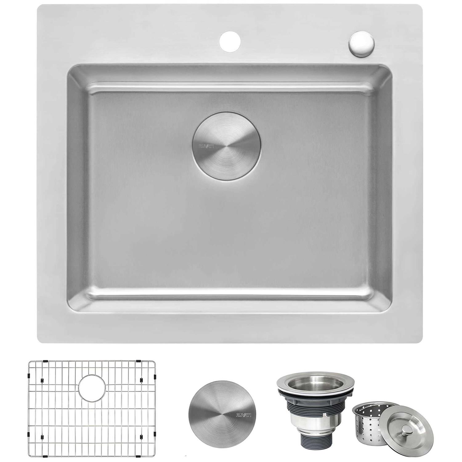 Ruvati 25 x 22 inch Drop-in Topmount Kitchen Sink 16 Gauge Stainless Steel Single Bowl RVM5025