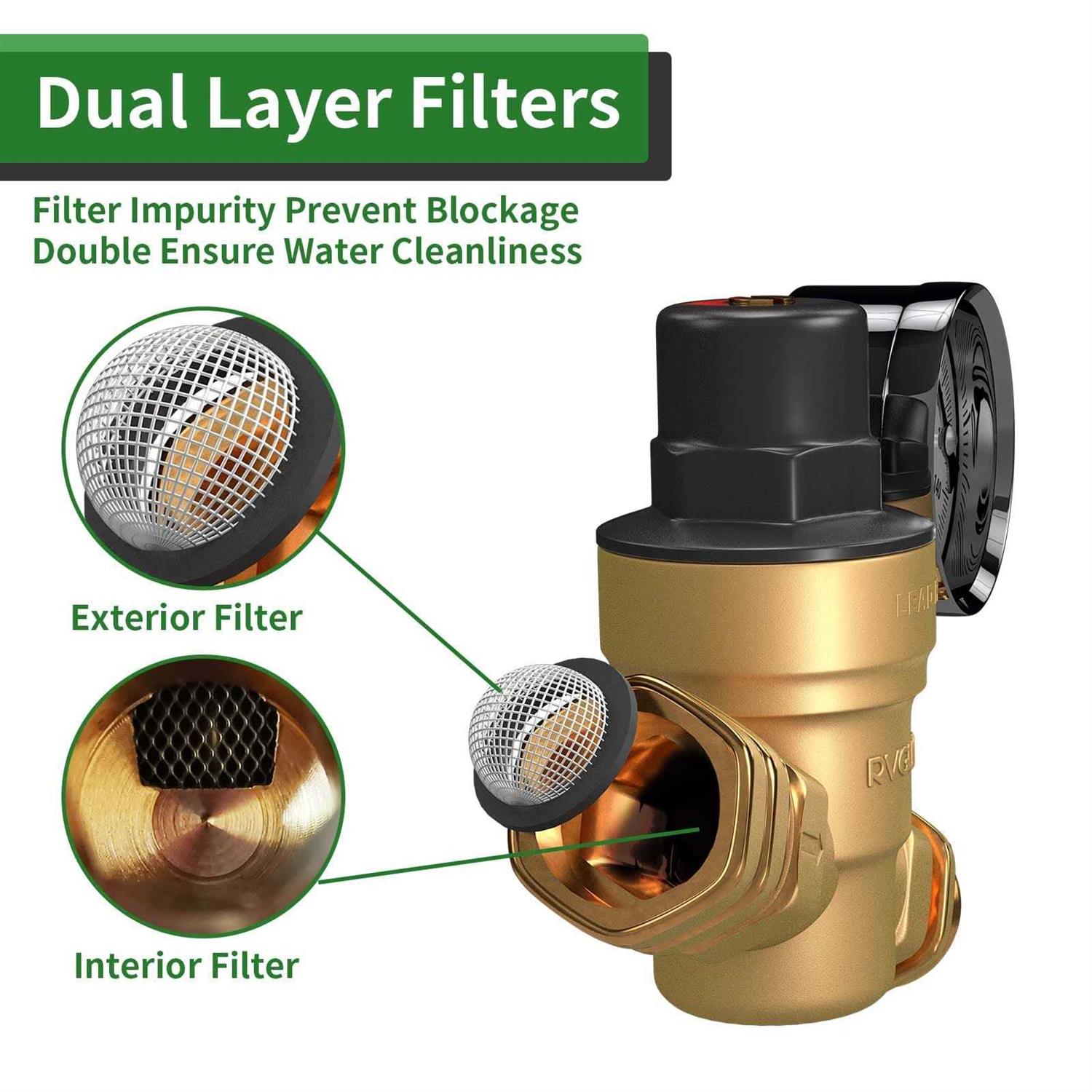Alternative view of Rvguard Rv Water Pressure Regulator Valve, Brass Lead-free Adjustable Water Pressure Reducer With Gauge And Inlet Screen Filter For Rv Camper Travel